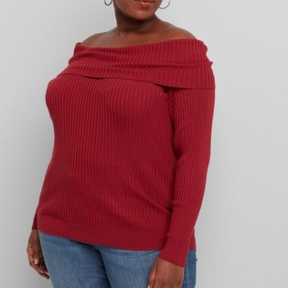 Lane Bryant | Off The Shoulder Ribbed Knit Sweater | Brick Red | 14/16 (1X) - Picture 1 of 6